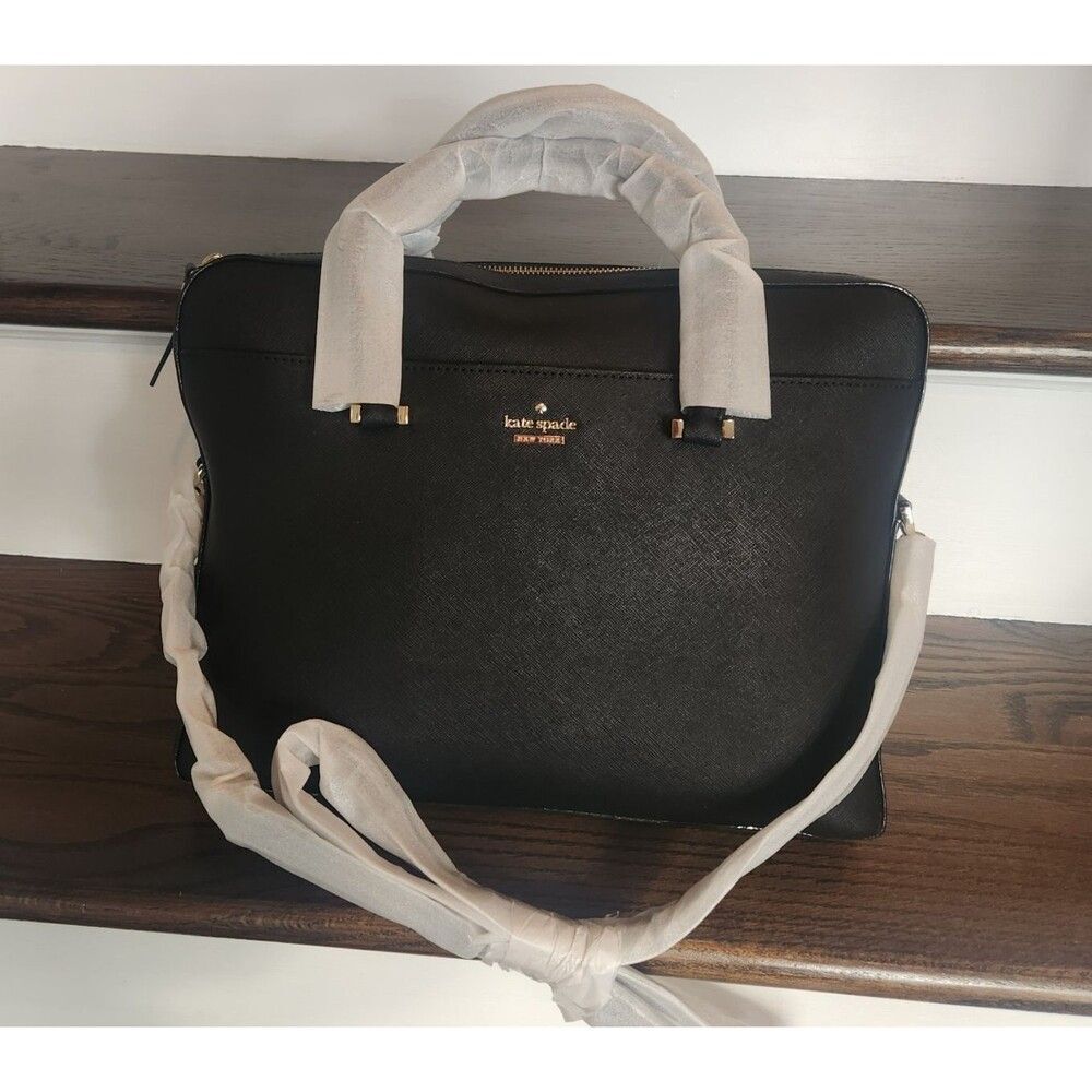 NEW Kate Spade 100% Leather 13 Inch Laptop Bag with Strap Black - Picture 3 of 8